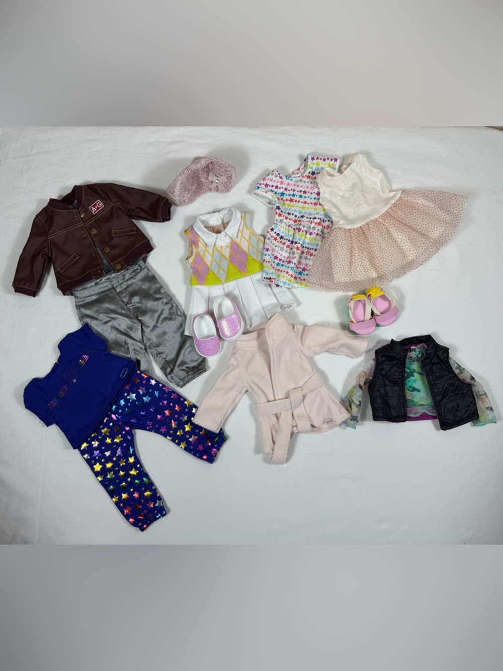 American Girl Bundle White Knit Doll Top with Pink Purple Blue Stars - Picture 2 of 7